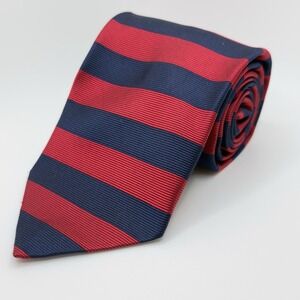 Brooks Brothers Makers Tie Red Navy Blue Stripe Printed Silk